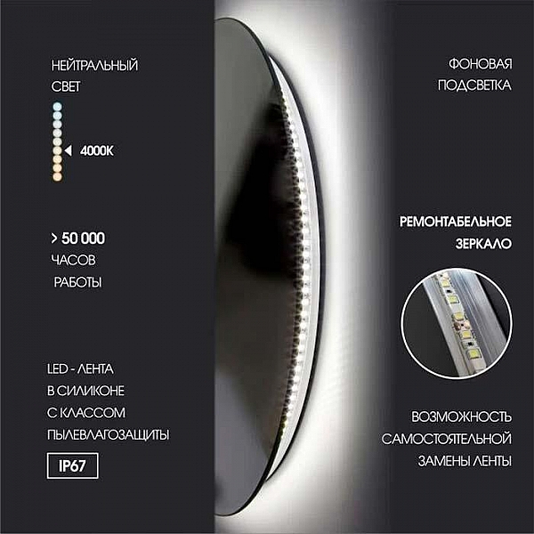 Зеркало Алмаз-Люкс ЗП-165 с подсветкой 1400*700 мм