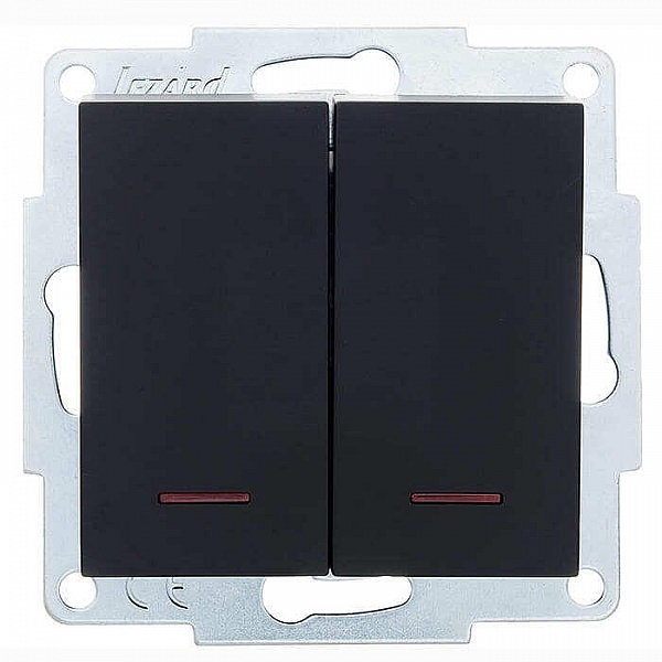 Выключатель Lezard Vesna 742-4288-112 2 клавиша с подсветкой чёрный бархат