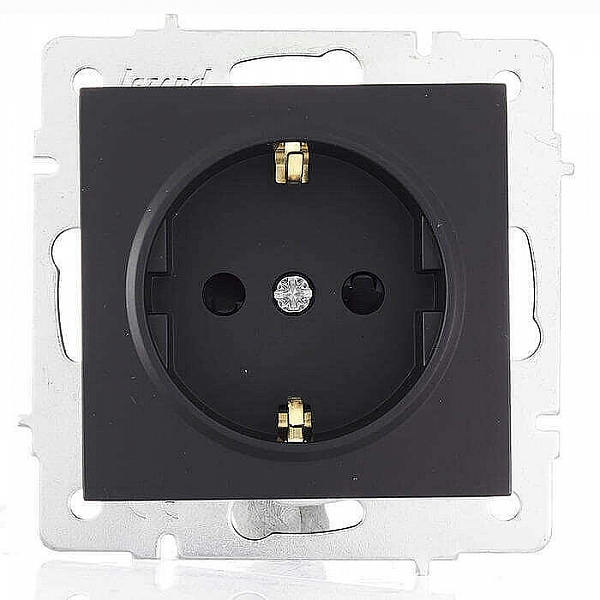 Розетка Lezard Vesna 742-4288-124B 1 место с заземлением с защитой от детей ПБТ чёрный бархат