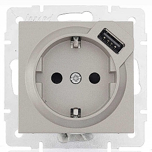 Розетка комбинированная Lezard Vesna 742-3588-181 1 место с заземлением с USB платина