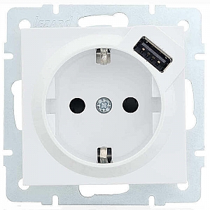 Розетка комбинированная Lezard Vesna 742-0288-181 1 место с заземлением с USB белая