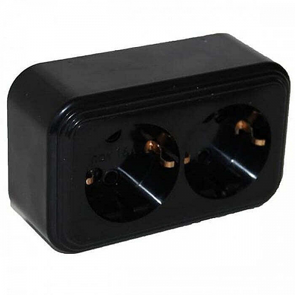 Розетка Элект RA16-238-Ч 2 места с заземлением черный