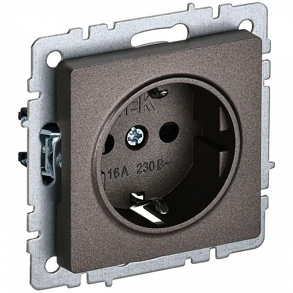 Розетка IEK Brite РС14-1-0-БрТБ 1 место с заземлением со шторками темная бронза