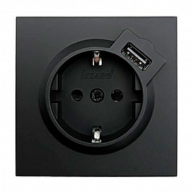 Розетка комбинированная Lezard Zima 704-4288-181 1 место с заземлением с USB платина черный бархат