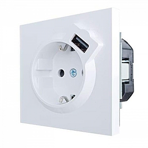 Розетка комбинированная Lezard Zima 704-0288-181 1 место с заземлением с USB белая. Изображение - 1