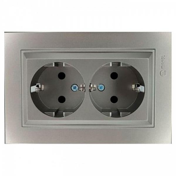 Розетка Lezard Zima 704-7400-127BQC 2 места безвинтовой с заземлением матовый серый