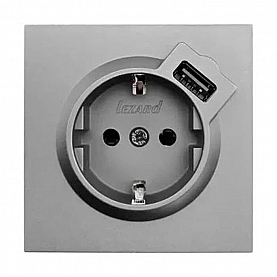 Розетка комбинированная Lezard Zima 704-7488-181 1 место с заземлением с USB матовая серая