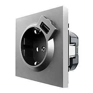Розетка комбинированная Lezard Zima 704-7488-181 1 место с заземлением с USB матовая серая. Изображение - 1