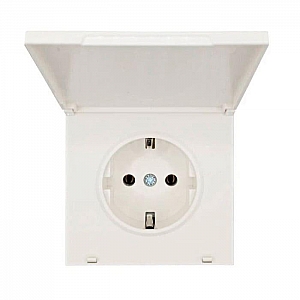 Розетка Lezard Zima 704-9088-123BQC 1 место безвинтовой с заземлением с крышкой ПБТ слоновая кость