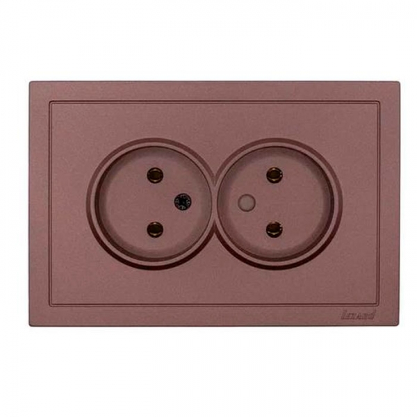 Розетка Lezard Zima 704-7300-128BQC 2 места безвинтовой без заземления ПБТ шоколад