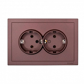 Розетка Lezard Zima 704-7300-127BQC 2 места безвинтовой c заземлением ПБТ шоколад