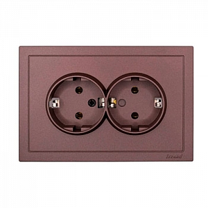 Розетка Lezard Zima 704-7300-127BQC 2 места безвинтовой c заземлением ПБТ шоколад
