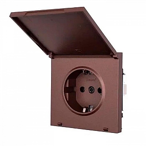 Розетка Lezard Zima 704-7388-123BQC 1 место безвинтовой с заземлением с крышкой ПБТ шоколад. Изображение - 1