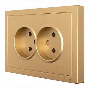 Розетка Lezard Zima 704-3600-128BQC 2 места безвинтовой без заземления ПБТ золото. Изображение - 1