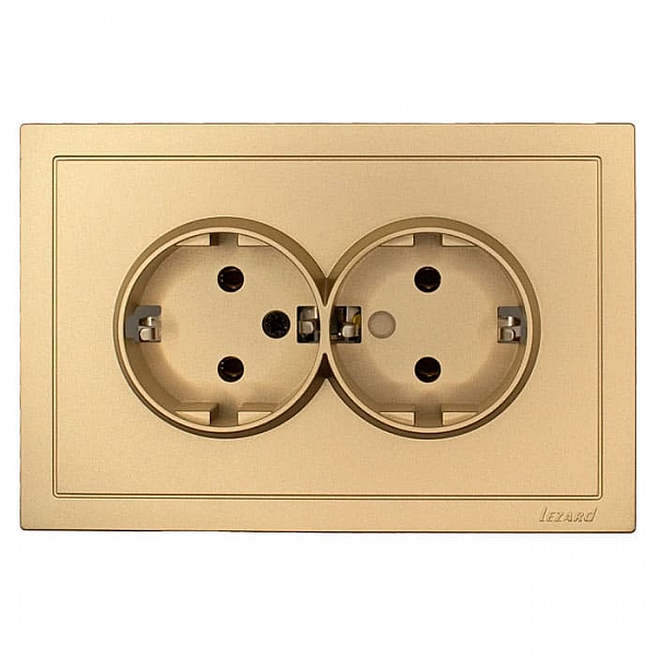 Розетка Lezard Zima 704-3600-127BQC 2 места безвинтовой с заземлением ПБТ золото