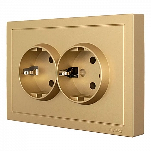 Розетка Lezard Zima 704-3600-127BQC 2 места безвинтовой с заземлением ПБТ золото. Изображение - 1