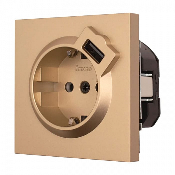 Розетка комбинированная Lezard Zima 704-3688-181 1 место с заземлением с USB золото