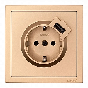 Розетка комбинированная Lezard Zima 704-3688-181 1 место с заземлением с USB золото. Изображение - 2