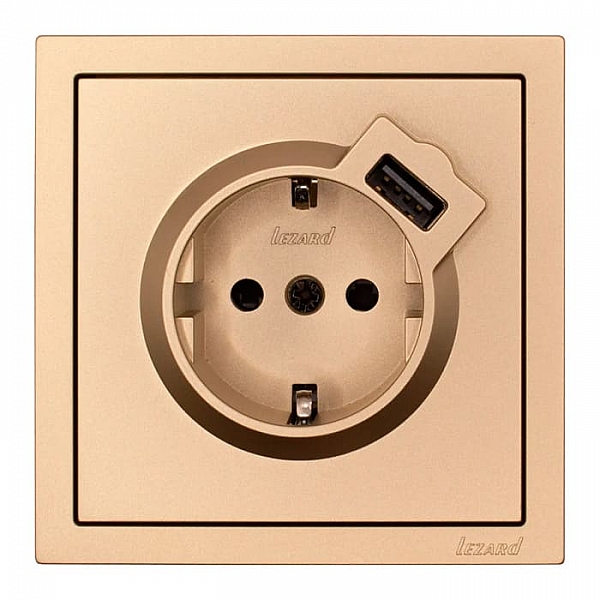 Розетка комбинированная Lezard Zima 704-3688-181 1 место с заземлением с USB золото