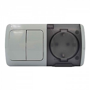 Блок EL-BI Eva 554-011500-922 выключатель 2 клавиши + розетка с заземлением с крышкой