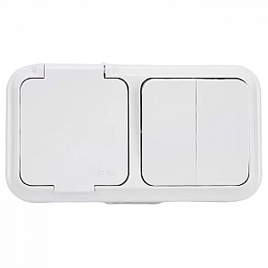 Блок Bylectrica Пралеска Аква 2В-РЦ-655 выключатель 2 клавиши + розетка без заземления с крышкой. Изображение - 1