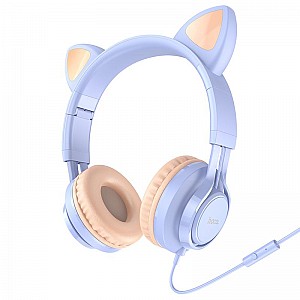 Наушники hoco W36 CAT полноразмерные с микрофоном светло-голубой 3.5 мм 1.2 м