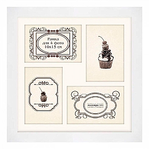 Рамка деревянная Палитра Про ГП630-03/2720 со стеклом на 4 фото 10*15 см белая