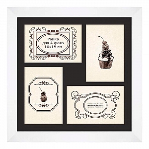 Рамка деревянная Палитра Про ГП630-03/2493 со стеклом на 4 фото 10*15 см белая