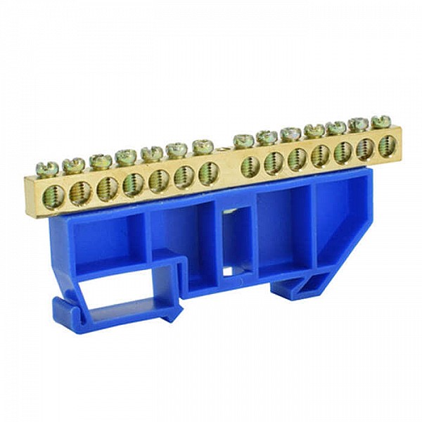 Шина N ноль ETP ШНИ ШНИ-6Х9-14-Д-С 6*9 мм 14 отверстий с DIN-изолятором изолированная синяя