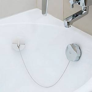 Пробка для ванны Супримпласт ТЭП с латунной цепочкой 50 см + держатель ПП белая. Изображение - 1