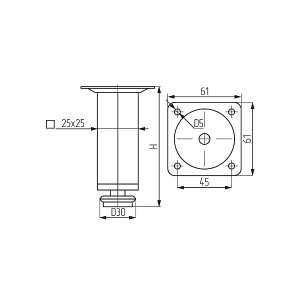 Опора мебельная Starfix SMF-4617 квадратная 25*150 мм хром