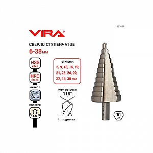 Сверло ступенчатое Vira Rage 551638 с трехгранным хвостовком 6-38 мм. Изображение - 1