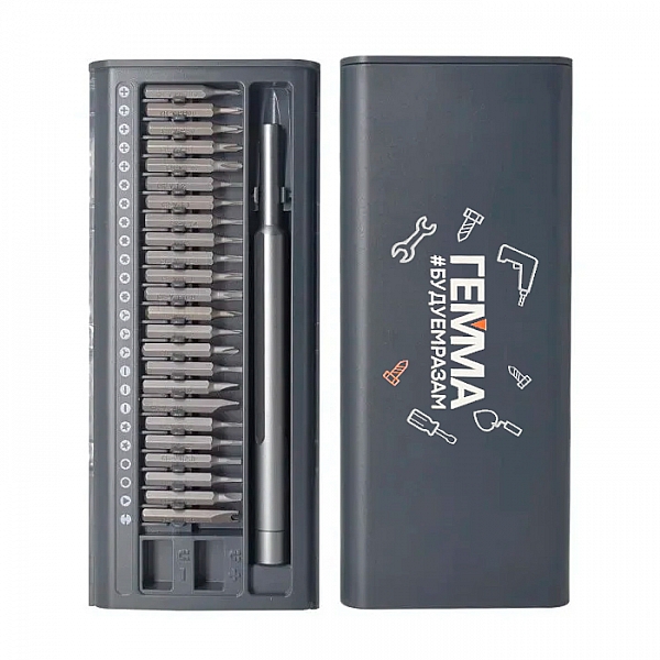 Отвертка Monogramma Tools Workhard с набором из 24 насадок c логотипом Гемма