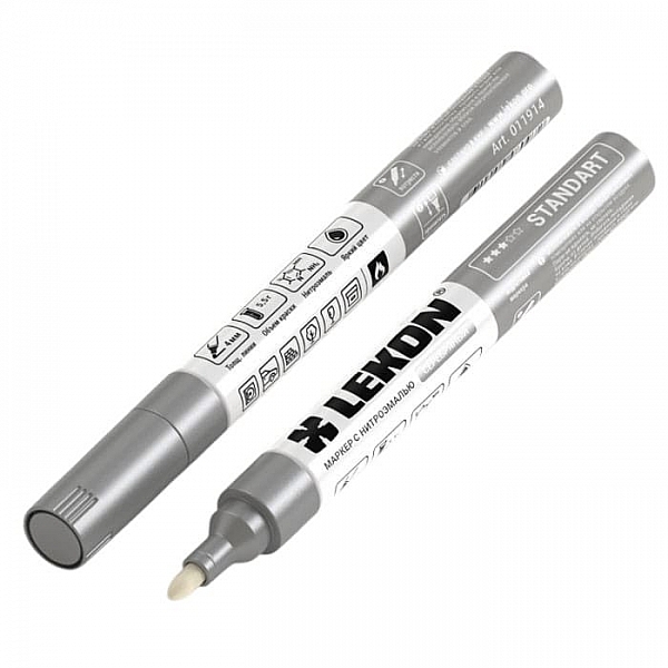 Маркер Lekon Standart с нитроэмалью серебро 4 мм
