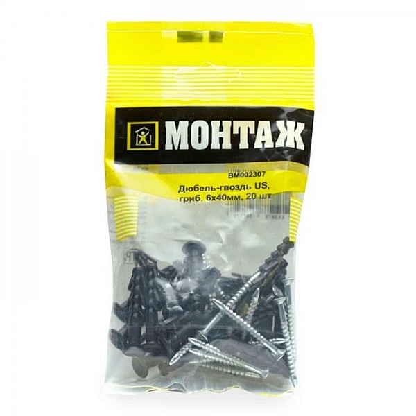 Дюбель-гвоздь 6*40 мм Монтаж BM002307 грибовидный US 20 шт