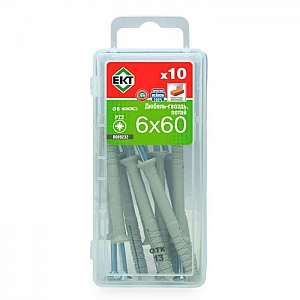 Дюбель 6*60 мм ЕКТ с гвоздевым шурупом потай 10 шт