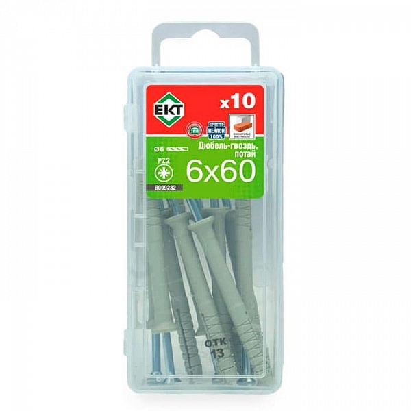 Дюбель 6*60 мм ЕКТ с гвоздевым шурупом потай 10 шт