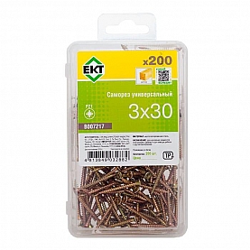 Саморез 3*30 мм ЕКТ B007217 желтый цинк контейнер 200 шт