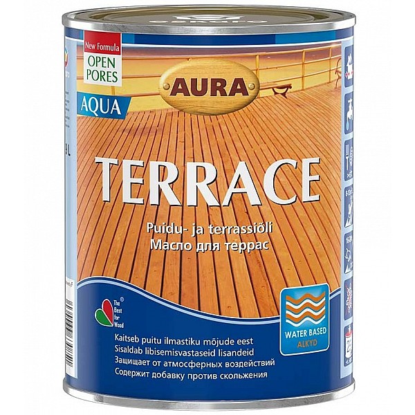 Масло для террас Aura Terrace Aqua Brown 0.9 л коричневый