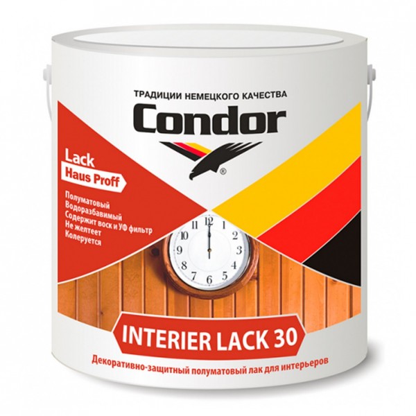 Лак Condor Interier Lack-30 для интерьеров 0.4 кг полуматовый