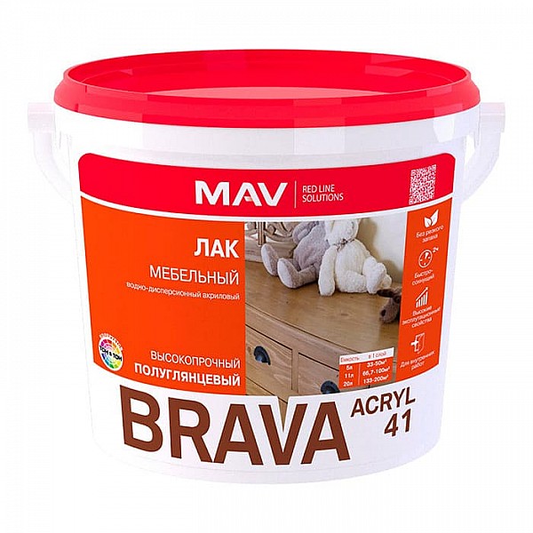 Лак MAV Brava Acryl 41 мебельный SP 1 л полуглянцевый