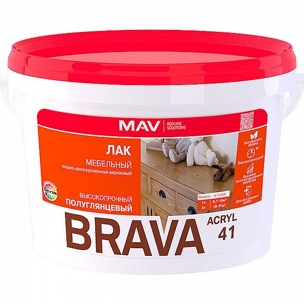 Лак MAV Brava Acryl 41 мебельный SP 3 л полуглянцевый