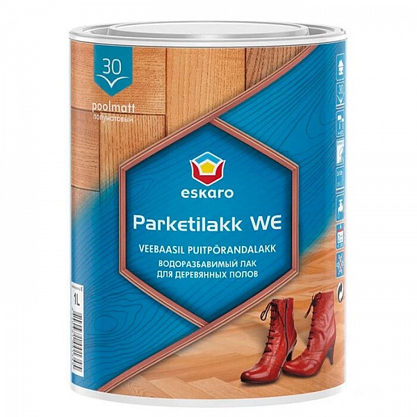 Лак водоразбавимый для деревянных полов Eskaro Parketilakk WE 1 л