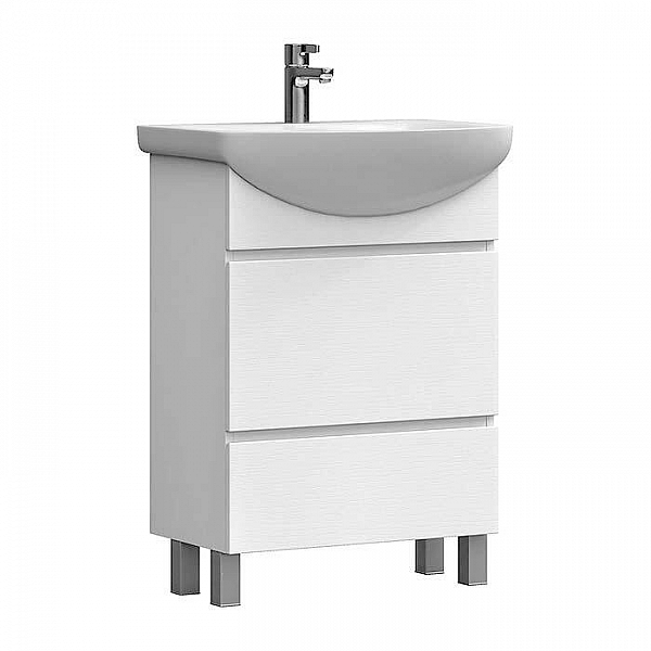 Тумба Vigo Wing 600-0-2 белый 2 ящика + умывальник Santek Балтика-60