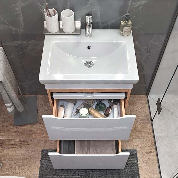 Тумба Vigo Grani 600-0-2 дуб золото + умывальник Cersanit Como 60