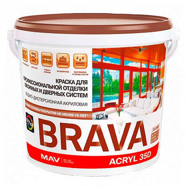 Краска MAV Brava Acryl 35D для окон и дверей 3 л белая полуматовая