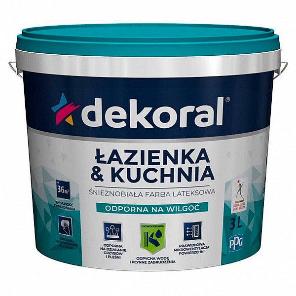 Краска Dekoral Maleinak Plus для кухонь и ванн 3 л снежно-белая