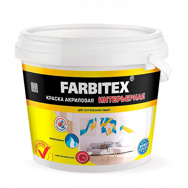Краска Farbitex акриловая интерьерная 6 кг белая