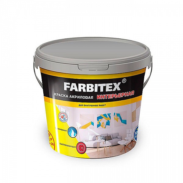 Краска Farbitex акриловая интерьерная 1.1 кг белая