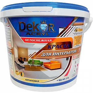 Краска ВД-АК-216 Dekor для интерьеров 7 кг белоснежная